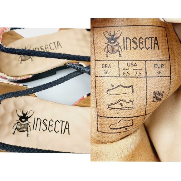 INSECTA Black white Striped Orange Fruit UNISEX Vegan Flats M 6.5 W 7.5 Peep Toe - Picture 4 of 11